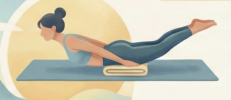 バッタのポーズ（軽減法）をする女性