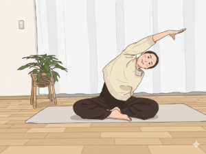 体側伸ばしをする女性