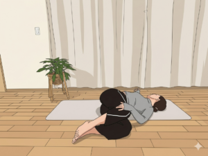 仰向けツイストする女性