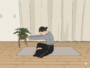 背中を丸める女性