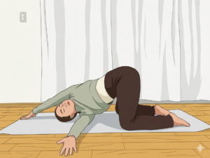 針の糸通しのポーズをする女性