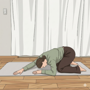 体側を伸ばす女性